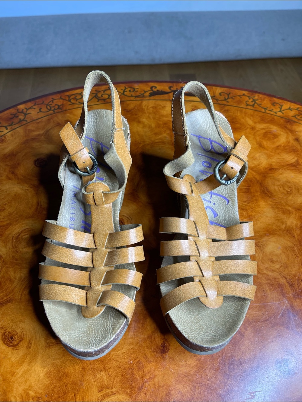 Blowfish Tan Strappy Platform Sandals with Buckle